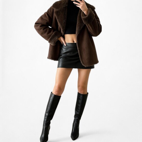 Vintage Y2K Brown Faux Fur Lined Suede Jacket Coat Cardigan Size M - Picture 2 of 7